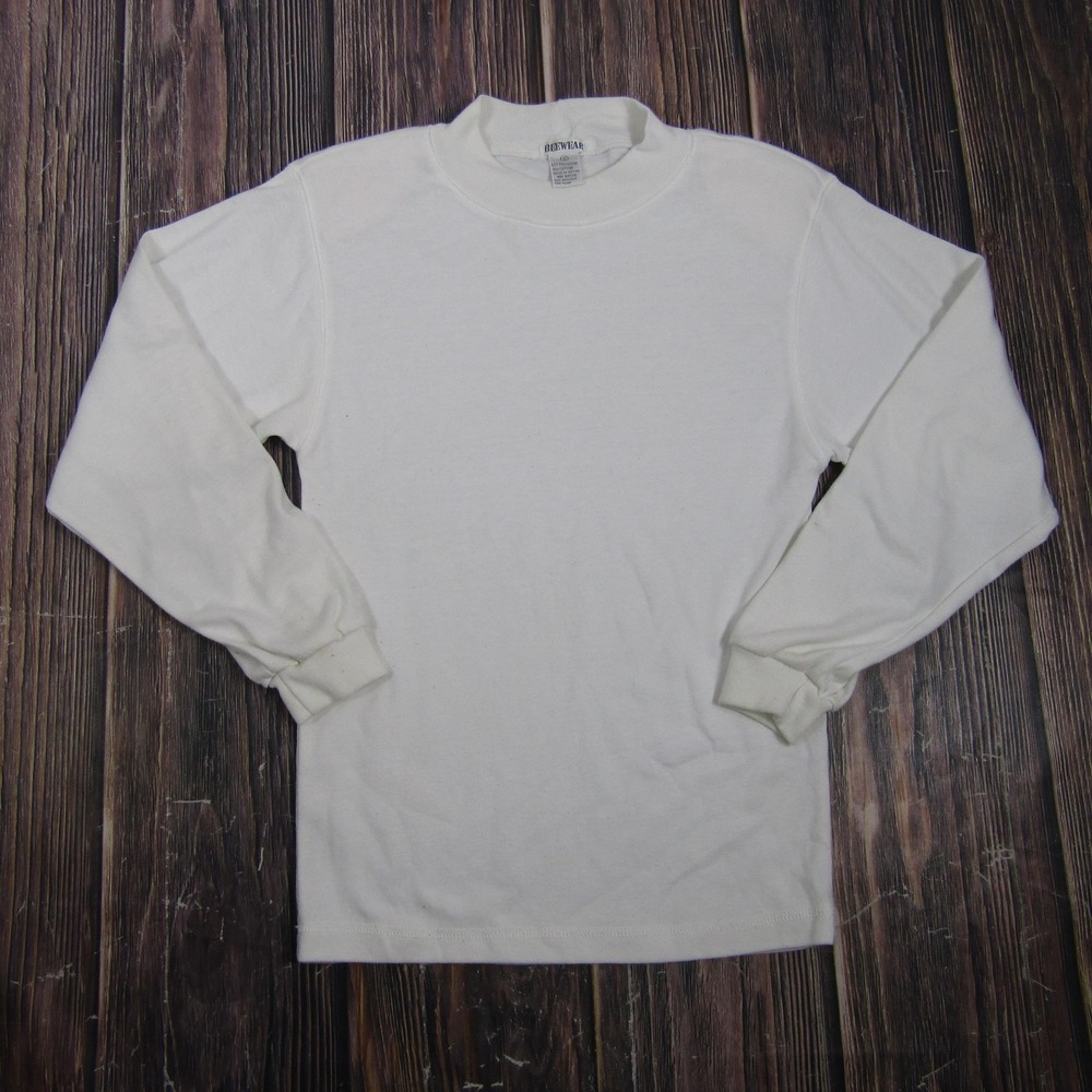 BEEWEAR Mens Small White Long Sleeve Shirt Crew Neck Polyester Cotton Macau